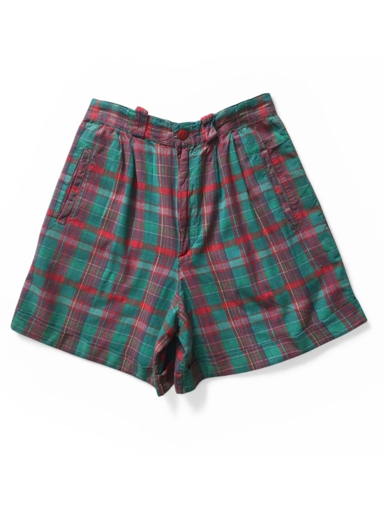 Vintage Pants - Vintage 80s Ultra Fun Peddlers Cotton Shorts Green and Red Plaid Juniors Size 9